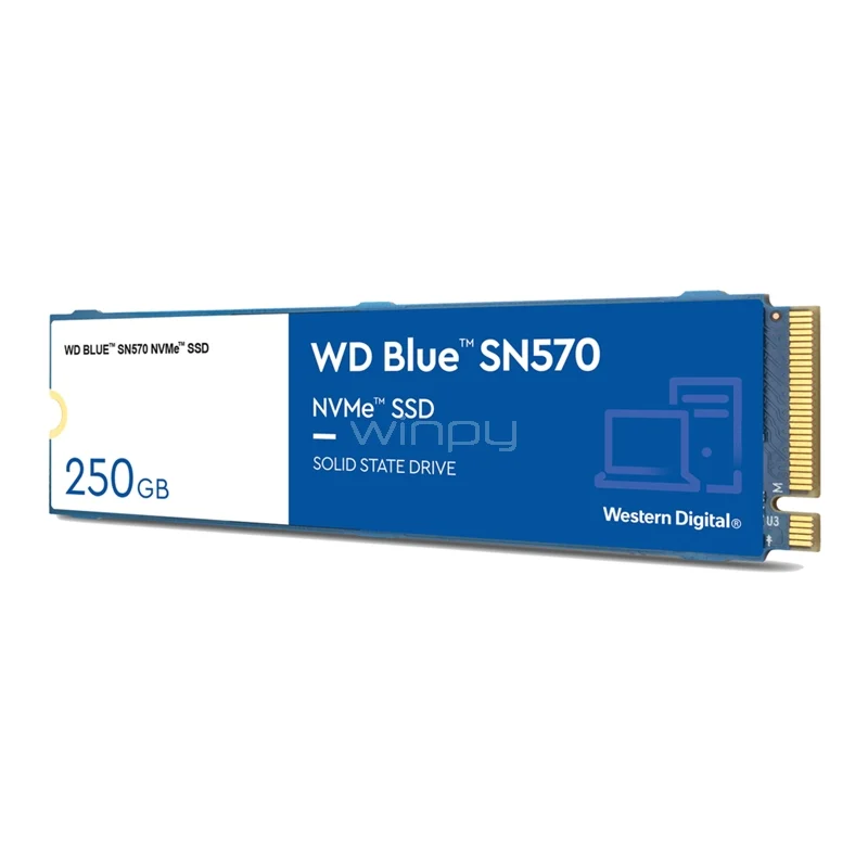 SSD 250GB WD Blue SN570, NVMe M.2, Lectura 3300 MB/s Escritura 1200MB/s